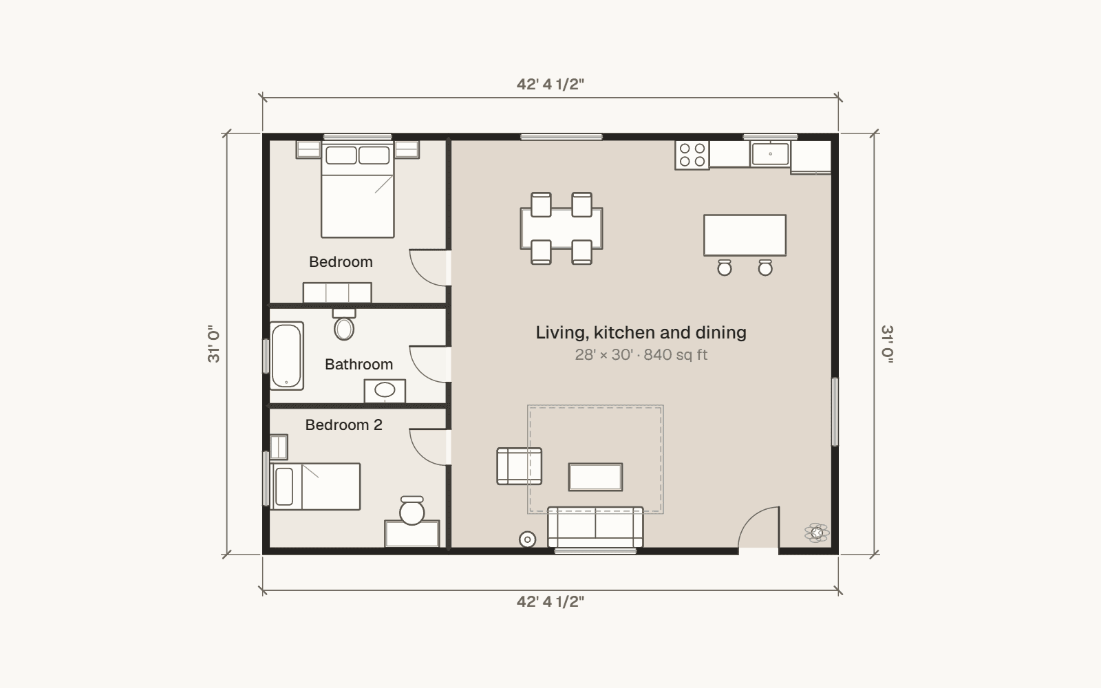 Two bedroom home floor plan
